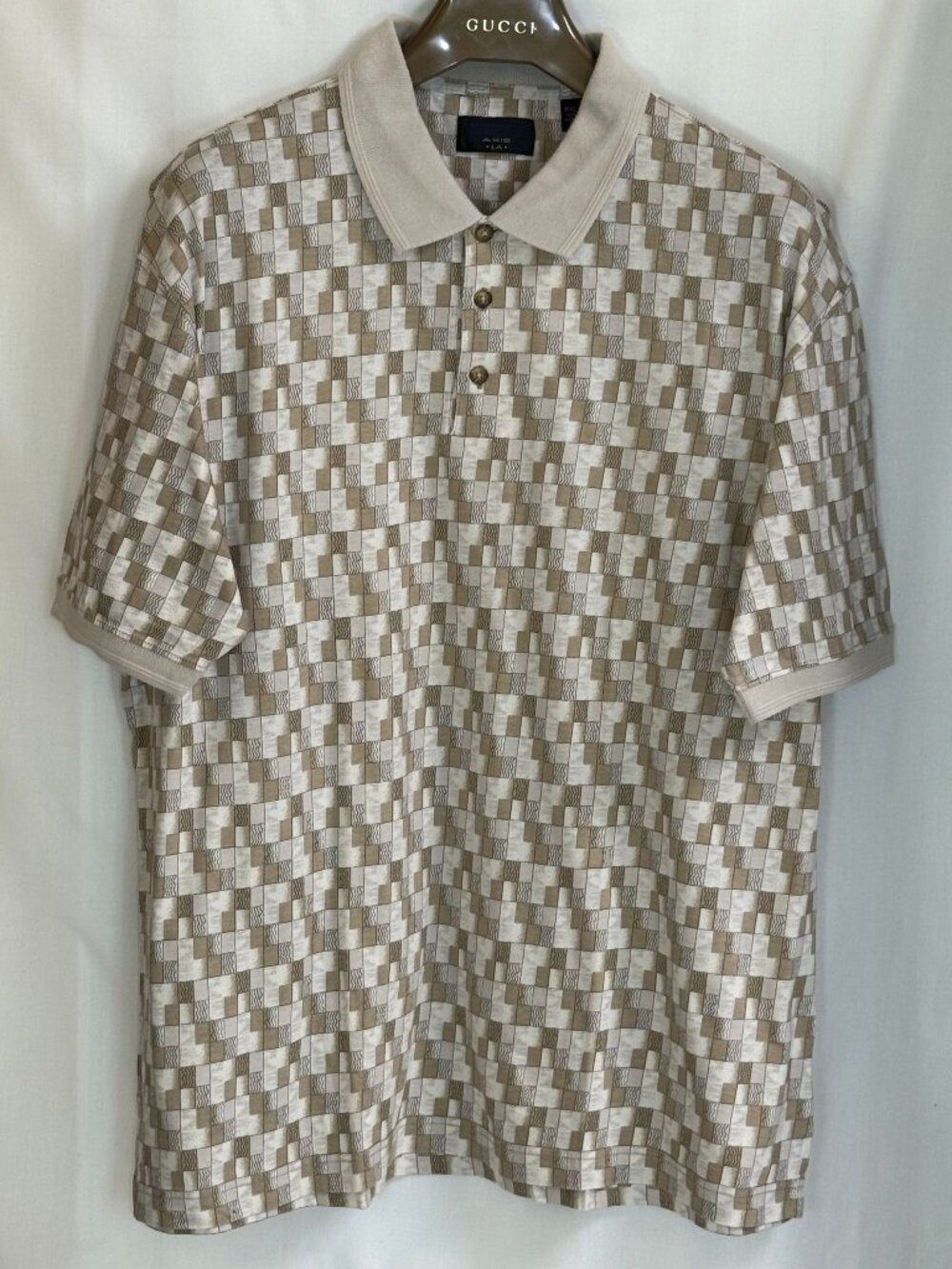 Axis LA Men's Short Sleeves w/ Collar Geometric Polo Shirt - Beige/Khaki - XXL